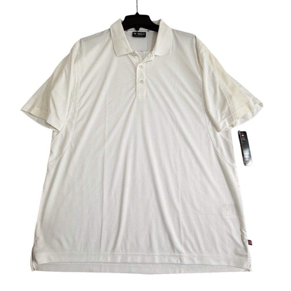 NWT Wilson Hyper Tek Men's L White Polo Shirt Short Sleeve for Sport Tennis Club